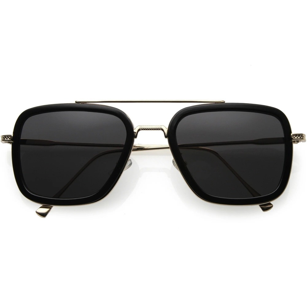 Square Sunglasses Black Gold Frame Stylish Fashion Eyewear Elegant Women Lentes - Picture 8 of 11